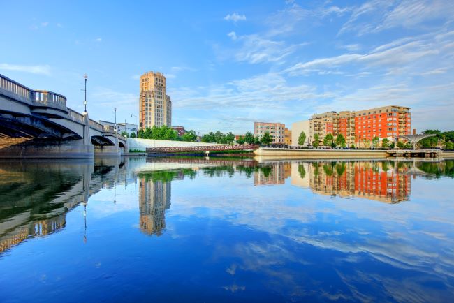 a beautiful view of elgin from the river facing the city