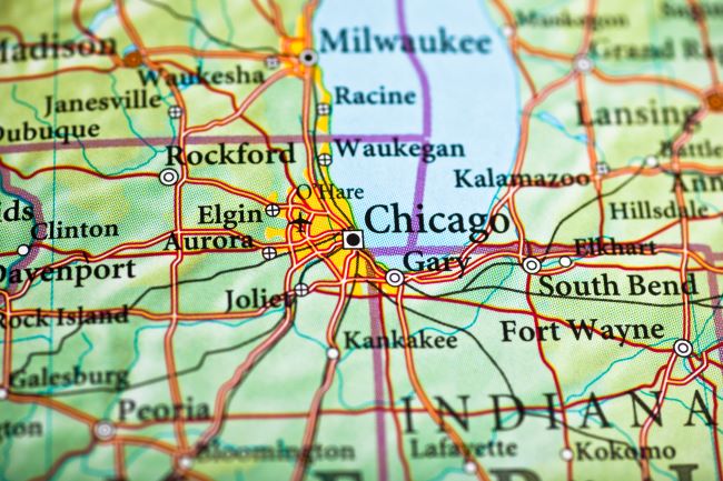 a map of illinois that shows the city of chicago and the surrounding cities 